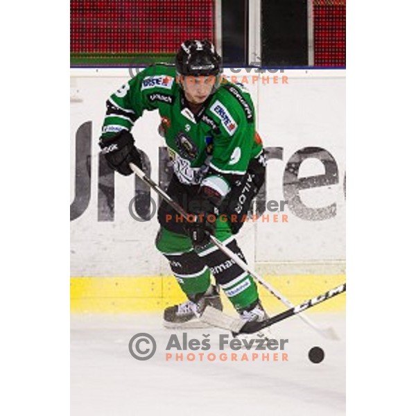 Hunter Bishop in action during ice hockey match Olimpija - Znojmo, EBEL League, Tivoli , Ljubljana, 19.09.2014