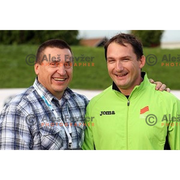 Igor Primc and Primoz Kozmus of Slovenia during Balkanation, the Balkan Team Athletics championship at ZAK Stadium, Ljubljana, Slovenia on September 20, 2014