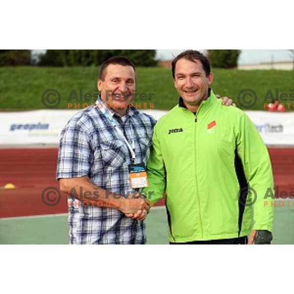 Igor Primc and Primoz Kozmus of Slovenia during Balkanation, the Balkan Team Athletics championship at ZAK Stadium, Ljubljana, Slovenia on September 20, 2014