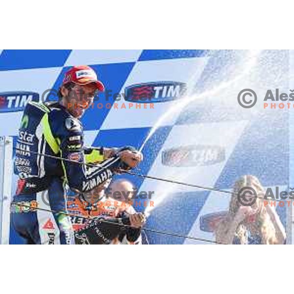 Valentino Rossi of Italy, winner of Moto GP race in Misano at Gran Prix di San Marino, Italy on September 14, 2014