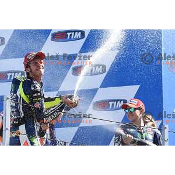 Valentino Rossi of Italy, winner of Moto GP race in Misano at Gran Prix di San Marino, Italy on September 14, 2014
