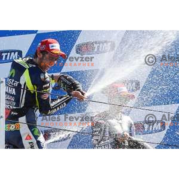 Valentino Rossi of Italy, winner of Moto GP race in Misano at Gran Prix di San Marino, Italy on September 14, 2014