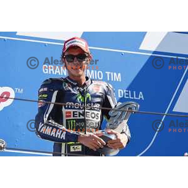 Valentino Rossi of Italy, winner of Moto GP race in Misano at Gran Prix di San Marino, Italy on September 14, 2014