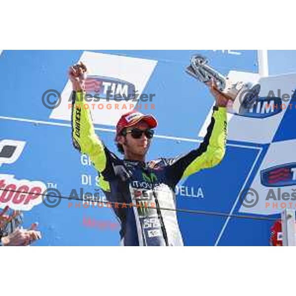 Valentino Rossi of Italy, winner of Moto GP race in Misano at Gran Prix di San Marino, Italy on September 14, 2014