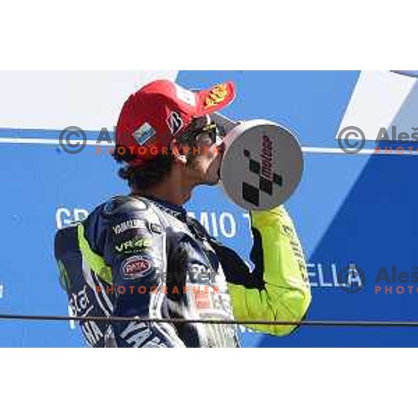 Valentino Rossi of Italy, winner of Moto GP race in Misano at Gran Prix di San Marino, Italy on September 14, 2014