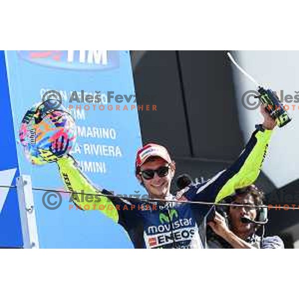 Valentino Rossi of Italy, winner of Moto GP race in Misano at Gran Prix di San Marino, Italy on September 14, 2014
