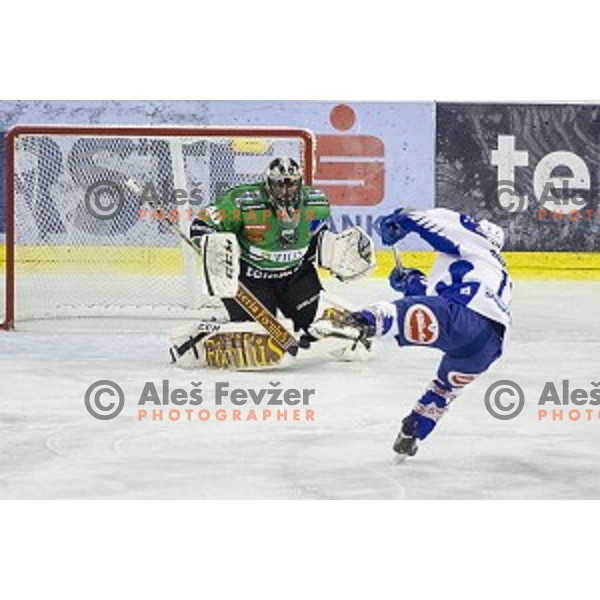 Andy Chiodo in action during ice hockey match of 5th round of EBEL League in Season 2014/15 between HDD Telemach Olimpija and EC VSV, played in Tivoli Hall, Ljubljana, Slovenia, on September 26, 2014
