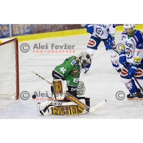 Andy Chiodo in action during ice hockey match of 5th round of EBEL League in Season 2014/15 between HDD Telemach Olimpija and EC VSV, played in Tivoli Hall, Ljubljana, Slovenia, on September 26, 2014