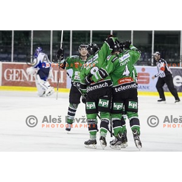 Team Olimpija during ice hockey match of 5th round of EBEL League in Season 2014/15 between HDD Telemach Olimpija and EC VSV, played in Tivoli Hall, Ljubljana, Slovenia, on September 26, 2014