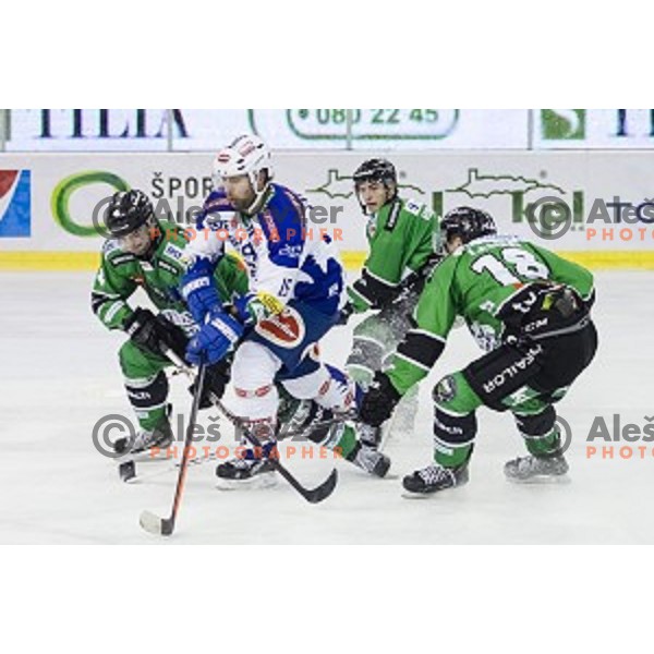 in action during ice hockey match of 5th round of EBEL League in Season 2014/15 between HDD Telemach Olimpija and EC VSV, played in Tivoli Hall, Ljubljana, Slovenia, on September 26, 2014