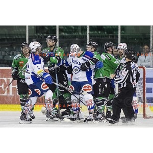 Action during ice hockey match of 5th round of EBEL League in Season 2014/15 between HDD Telemach Olimpija and EC VSV, played in Tivoli Hall, Ljubljana, Slovenia, on September 26, 2014
