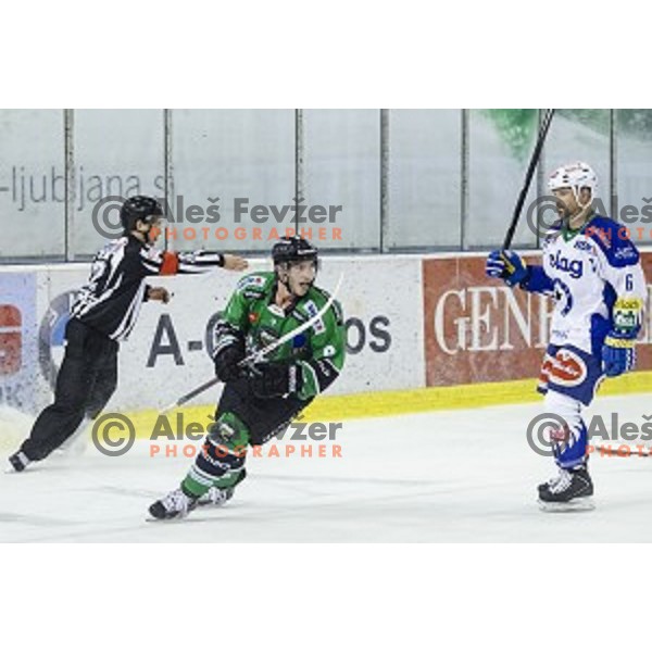 Hunter Bishop in action during ice hockey match of 5th round of EBEL League in Season 2014/15 between HDD Telemach Olimpija and EC VSV, played in Tivoli Hall, Ljubljana, Slovenia, on September 26, 2014