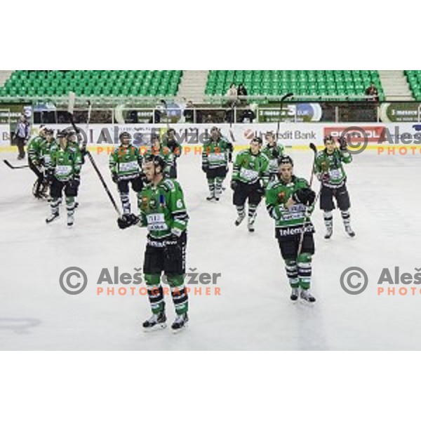 Team Telemach Olimpija during ice hockey match of 6th round of EBEL League in Season 2014/15 between HDD Telemach Olimpija and HC TWK Innsbruck, played in Tivoli Hall, Ljubljana, Slovenia, on September 28, 2014
