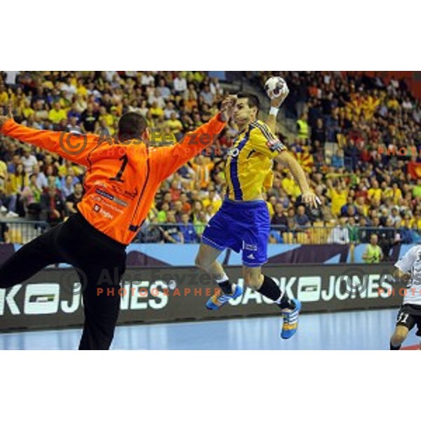 in action during handball match Celje Pivovarna Lasko-Vardar in EHF Men\'s Champions League, played in Zlatorog Hall, Celje, Slovenia on September 27,,2014