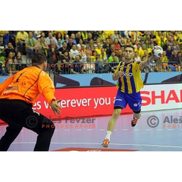 in action during handball match Celje Pivovarna Lasko-Vardar in EHF Men\'s Champions League, played in Zlatorog Hall, Celje, Slovenia on September 27,,2014