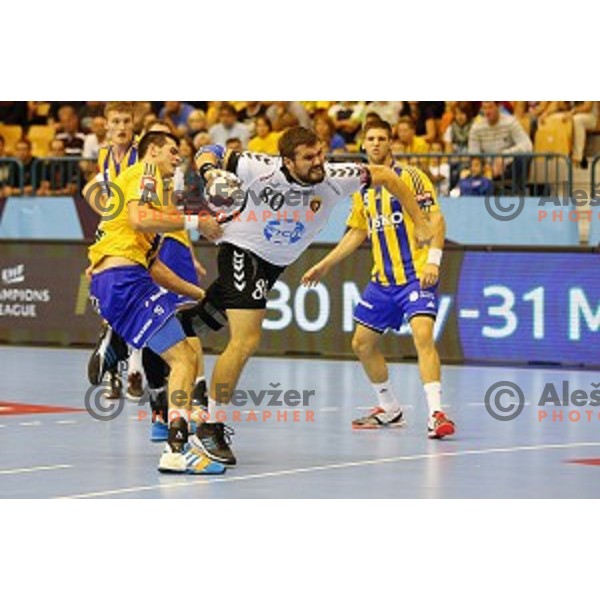 in action during handball match Celje Pivovarna Lasko-Vardar in EHF Men\'s Champions League, played in Zlatorog Hall, Celje, Slovenia on September 27,,2014