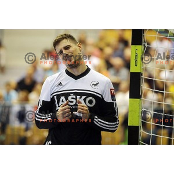 in action during handball match Celje Pivovarna Lasko-Vardar in EHF Men\'s Champions League, played in Zlatorog Hall, Celje, Slovenia on September 27,,2014