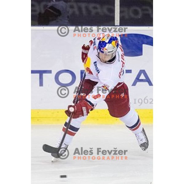 Alexander Pallestrang of Salzburg in action during ice hockey match of 10th round of EBEL League in Season 2014/15 between HDD Telemach Olimpija and EC Red Bull Salzburg, played in Tivoli Hall, Ljubljana, Slovenia, on October 12, 2014