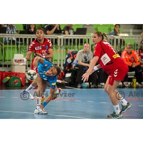 Elisabeth Omoregie in action during handball match Krim Ljubljana - Hypo Niederosterreich, EHF Womens champions league, Stozice, Ljubljana, 17.10.2014