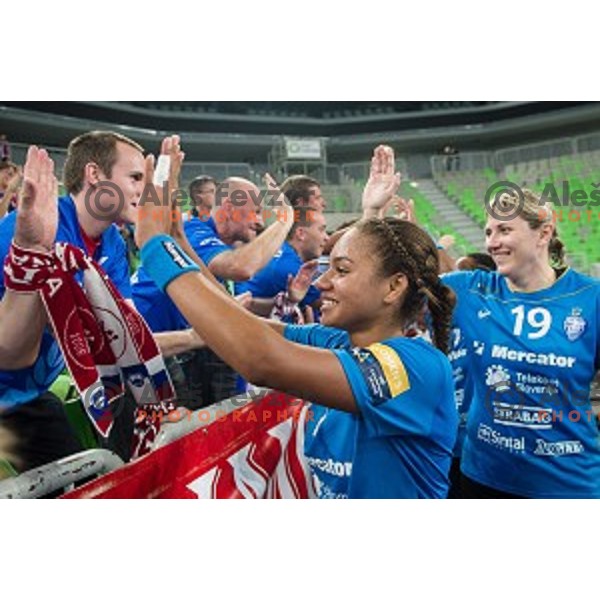 Elizabeth Omoregie in action during handball match Krim Ljubljana - Hypo Niederosterreich, EHF Womens champions league, Stozice, Ljubljana, 17.10.2014