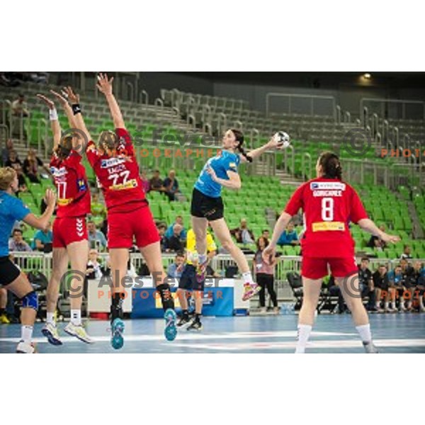 Mirjeta Bajramovska in action during handball match Krim Ljubljana - Hypo Niederosterreich, EHF Womens champions league, Stozice, Ljubljana, 17.10.2014