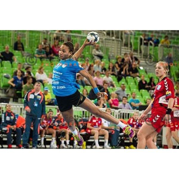 Elizabeth Omoregie in action during handball match Krim Ljubljana - Hypo Niederosterreich, EHF Womens champions league, Stozice, Ljubljana, 17.10.2014