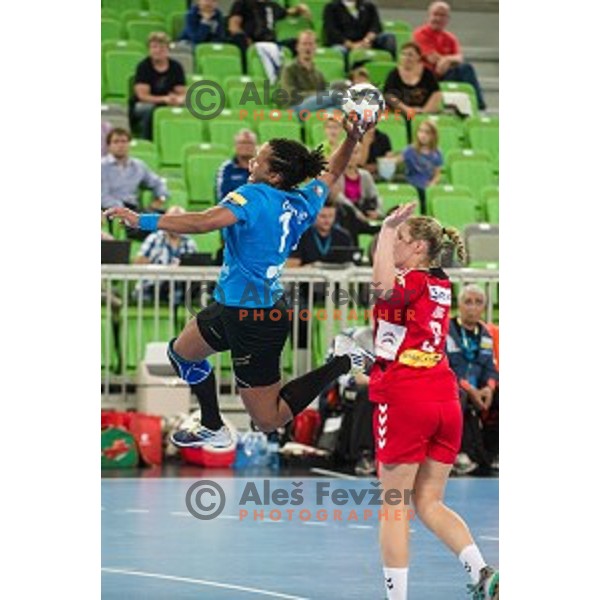 Amelie Goudjo in action during handball match Krim Ljubljana - Hypo Niederosterreich, EHF Womens champions league, Stozice, Ljubljana, 17.10.2014