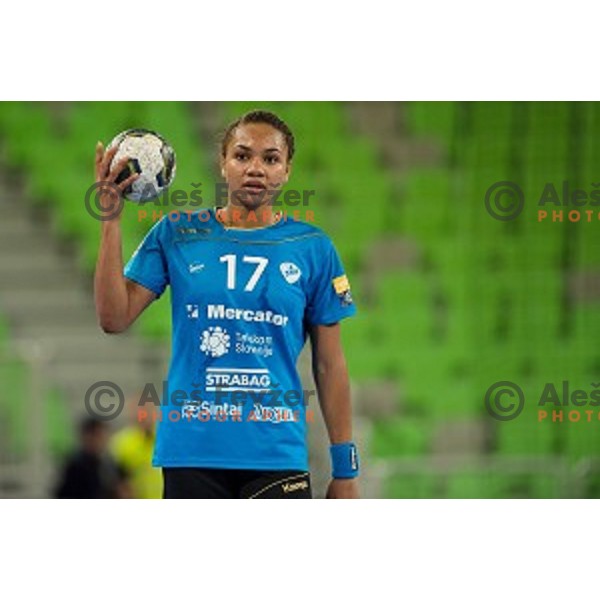 Elizabeth Omoregie in action during handball match Krim Ljubljana - Hypo Niederosterreich, EHF Womens champions league, Stozice, Ljubljana, 17.10.2014