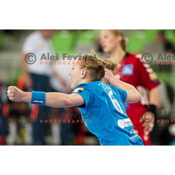 Ekaterina Ceckova in action during handball match Krim Ljubljana - Hypo Niederosterreich, EHF Womens champions league, Stozice, Ljubljana, 17.10.2014