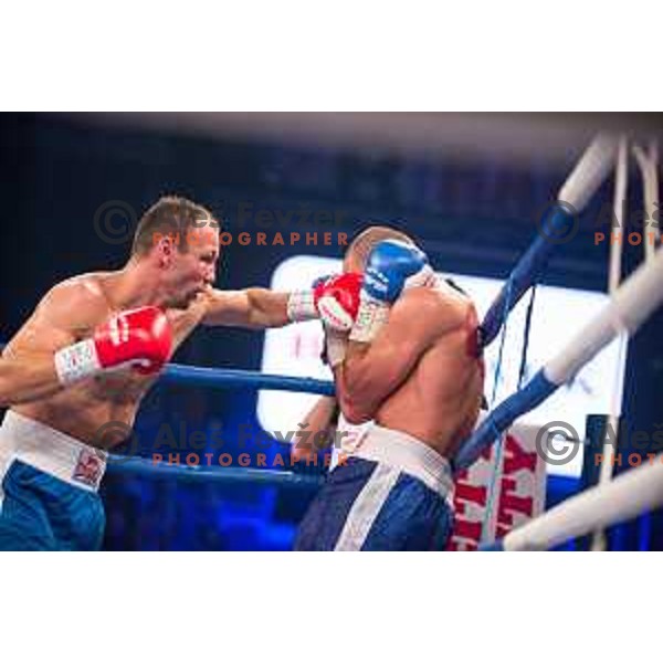Dejan Zavec fights with Ferenc Hafner for a european champion title, first class boxing, Tabor Hall, Maribor, 17.10.2014