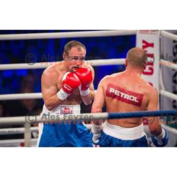 Dejan Zavec fights with Ferenc Hafner for a european champion title, first class boxing, Tabor Hall, Maribor, 17.10.2014