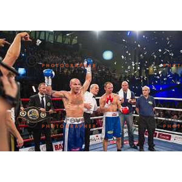 Dejan Zavec fights with Ferenc Hafner for a european champion title, first class boxing, Tabor Hall, Maribor, 17.10.2014