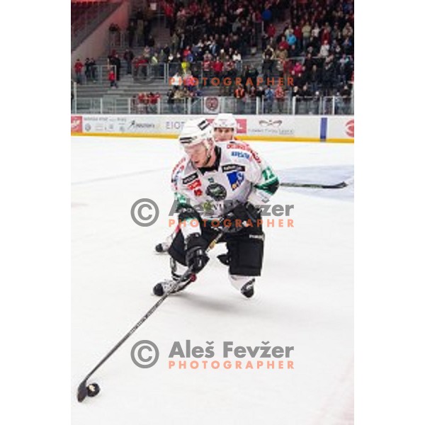 Nejc Berlisk of Olimpija in action during ice hockey match of Slovenian National League in Season 2014/15 between HDD SIJ Acroni Jesenice and HDD Telemach Olimpija, played in Podmezakla hall, Jesenice, Slovenia, on October 28th, 2014