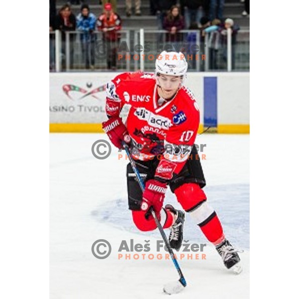 Peter Bizalj of Jesenice in action during ice hockey match of Slovenian National League in Season 2014/15 between HDD SIJ Acroni Jesenice and HDD Telemach Olimpija, played in Podmezakla Hall, Jesenice, Slovenia, on October 28, 2014