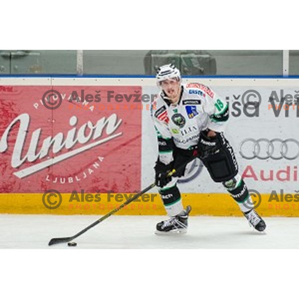 Rok Leber of Olimpija in action during ice hockey match of Slovenian National League in Season 2014/15 between HDD SIJ Acroni Jesenice and HDD Telemach Olimpija, played in Podmezakla Hall, Jesenice, Slovenia, on October 28, 2014