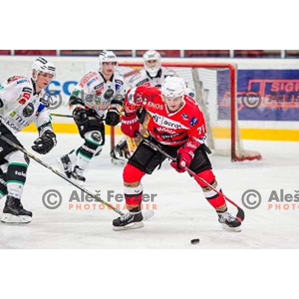 Andrej Zidan of Jesenice in action during ice hockey match of Slovenian National League in Season 2014/15 between HDD SIJ Acroni Jesenice and HDD Telemach Olimpija, played in Podmezakla Hall, Jesenice, Slovenia, on October 28, 2014