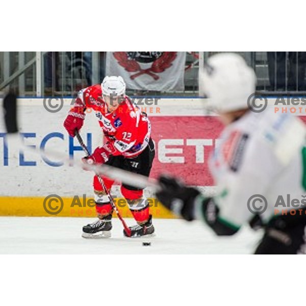 Andrej Zidan of Jesenice in action during ice hockey match of Slovenian National League in Season 2014/15 between HDD SIJ Acroni Jesenice and HDD Telemach Olimpija, played in Podmezakla Hall, Jesenice, Slovenia, on October 28, 2014