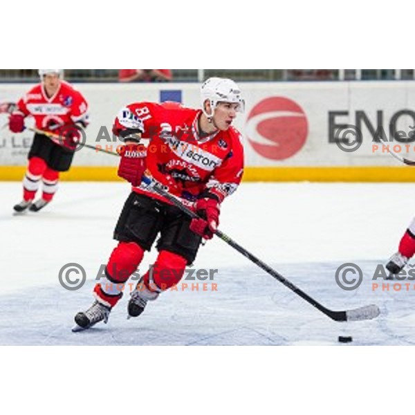 Saso Rajsar of Jesenice in action during ice hockey match of Slovenian National League in Season 2014/15 between HDD SIJ Acroni Jesenice and HDD Telemach Olimpija, played in Podmezakla Hall, Jesenice, Slovenia, on October 28, 2014
