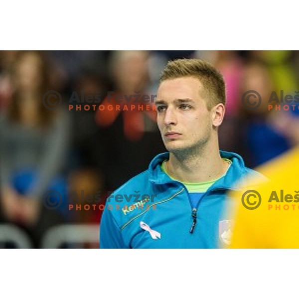 Gasper Marguc in action during football match Slovenia - Slovakia, EHF Euro Championship qualifying Bonifika , Koper , 29.10.2014