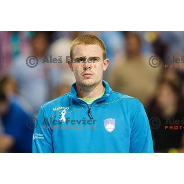 Matej Gaber in action during football match Slovenia - Slovakia, EHF Euro Championship qualifying Bonifika , Koper , 29.10.2014