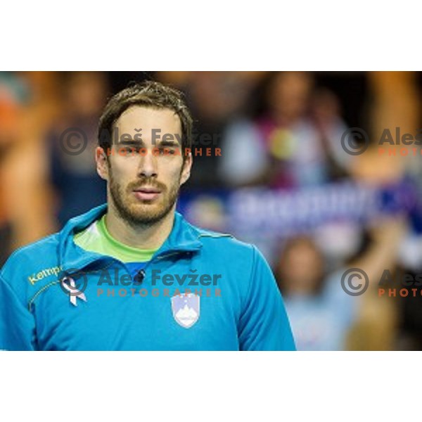 Jure Natek in action during football match Slovenia - Slovakia, EHF Euro Championship qualifying Bonifika , Koper , 29.10.2014