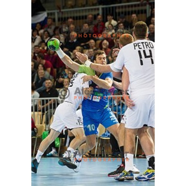 Klemen Cehte in action during football match Slovenia - Slovakia, EHF Euro Championship qualifying Bonifika , Koper , 29.10.2014