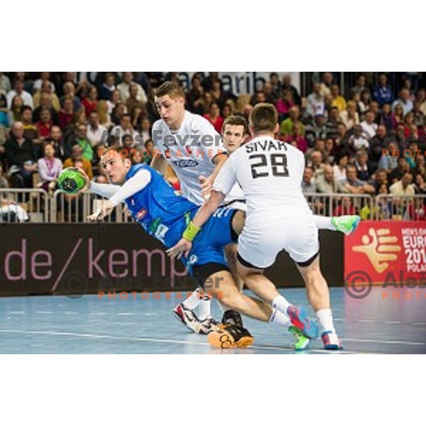 Uros Zorman in action during football match Slovenia - Slovakia, EHF Euro Championship qualifying Bonifika , Koper , 29.10.2014