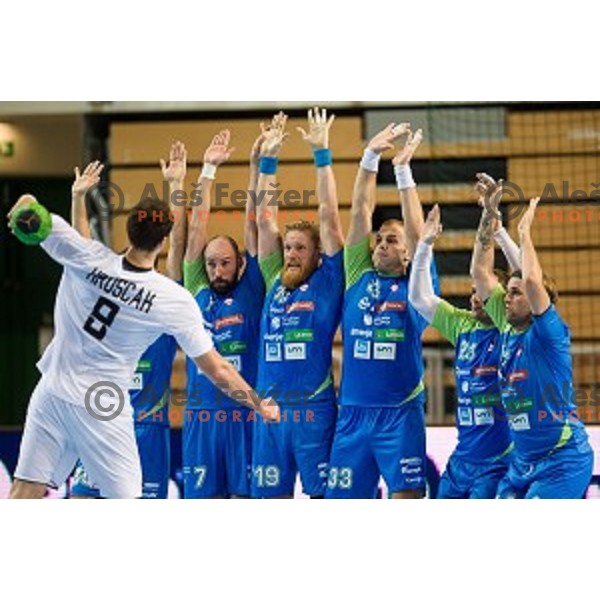 Vid Kavticnik, Miha Zvizej, Uros Bundalo, Uros Zorman, Dean Bombac in action during football match Slovenia - Slovakia, EHF Euro Championship qualifying Bonifika , Koper , 29.10.2014