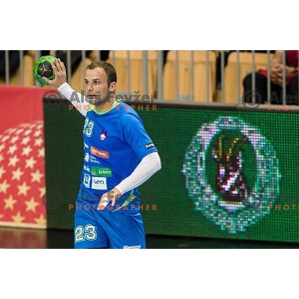 Uros Zorman in action during football match Slovenia - Slovakia, EHF Euro Championship qualifying Bonifika , Koper , 29.10.2014