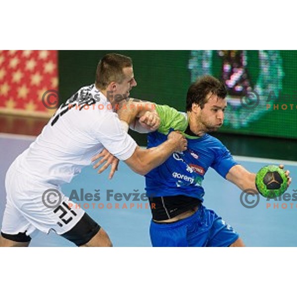 Klemen Cehte in action during football match Slovenia - Slovakia, EHF Euro Championship qualifying Bonifika , Koper , 29.10.2014