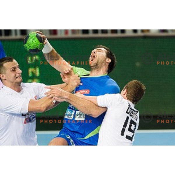 Klemen Cehte in action during football match Slovenia - Slovakia, EHF Euro Championship qualifying Bonifika , Koper , 29.10.2014