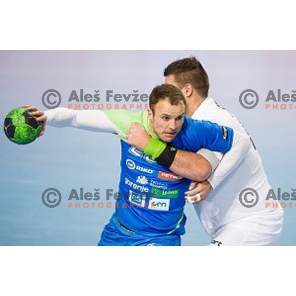 Uros Zorman in action during football match Slovenia - Slovakia, EHF Euro Championship qualifying Bonifika , Koper , 29.10.2014