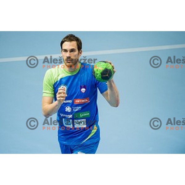 Jure Natek in action during football match Slovenia - Slovakia, EHF Euro Championship qualifying Bonifika , Koper , 29.10.2014