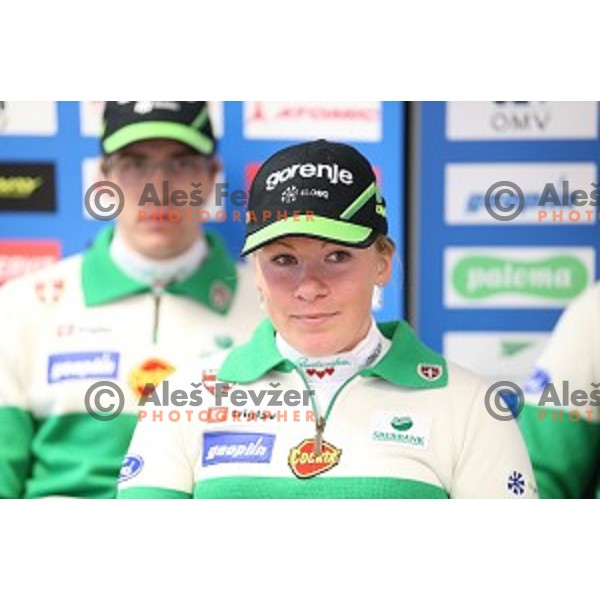 Slovenia cross-country ski team at press conference in Ljulbjana before start of 2014/2015 World Cup season on November 4, 2014